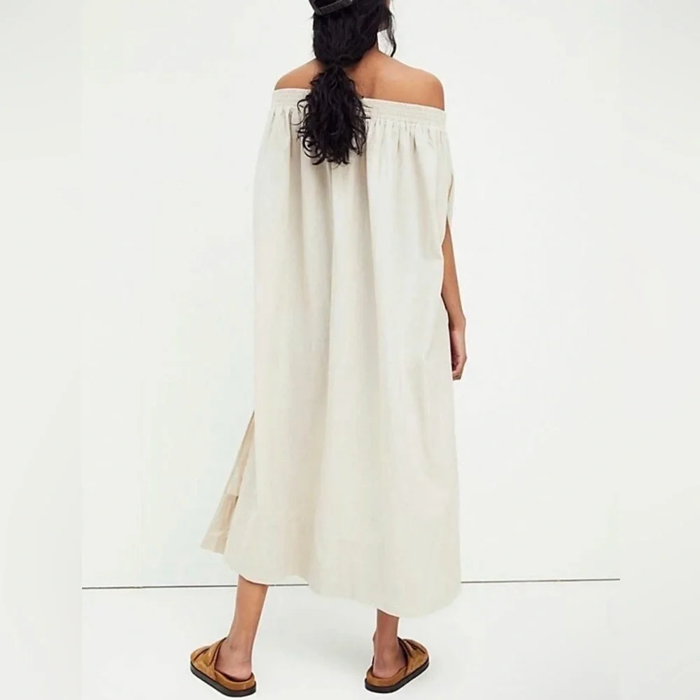 Free People Siyah Off The Shoulder Midi Dress Taupe